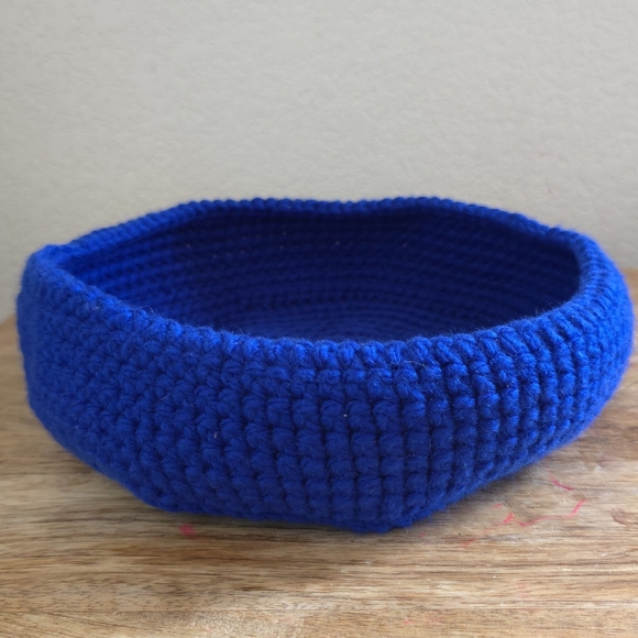 Dark Blue Handmade Crochet Basket - 8.5"x3" Storage Bin - Picture 1 of 4
